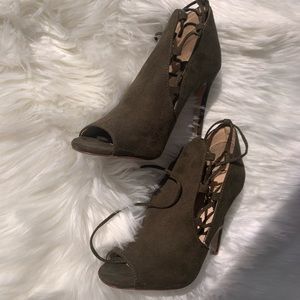Green Peeptoe Strap up Heels